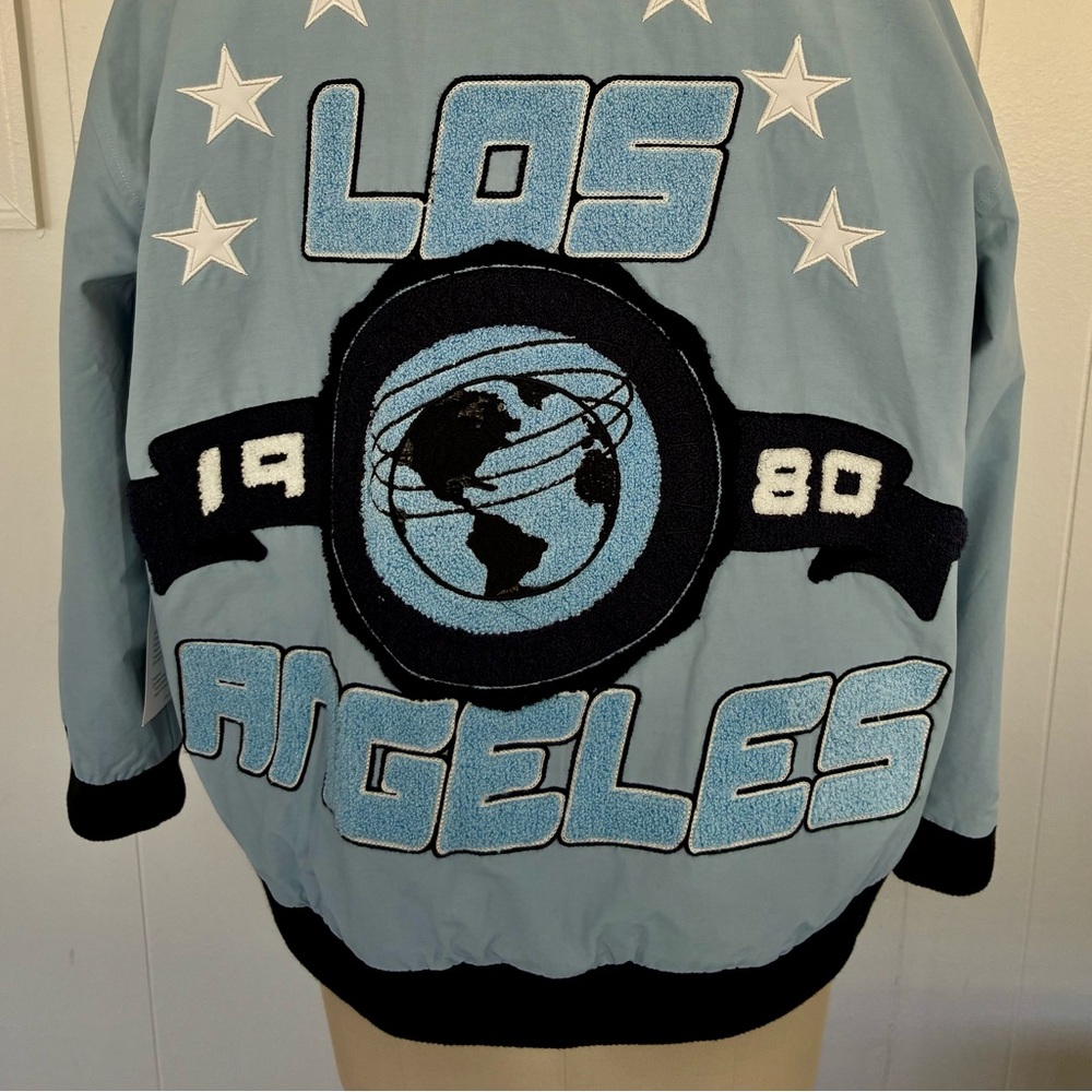 Last price drop , Lt Blue cotton nylon Embroidered Jacket fully lined fun new